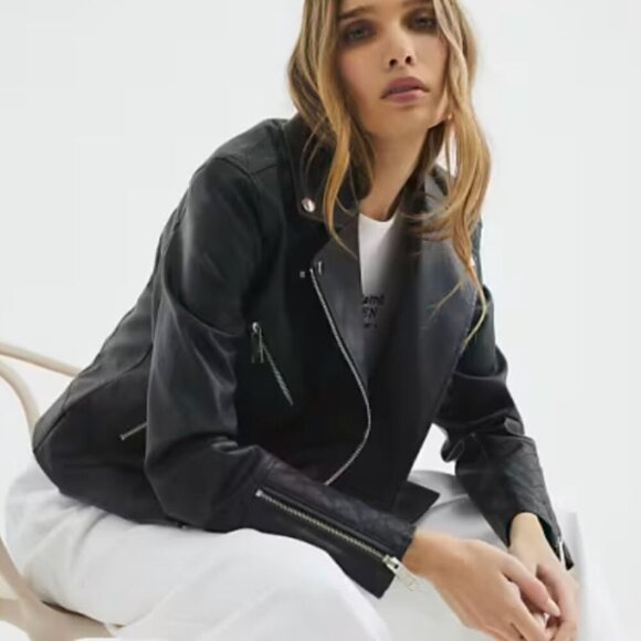 Zara Faux Leather Biker Jacket Cropped Black Size Small - Picture 1 of 7